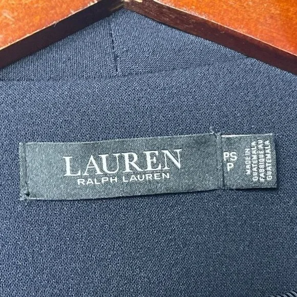 Lauren Ralph Lauren Crepe Belted Drape Front Jacket Navy PS New a1643 - Picture 3 of 9